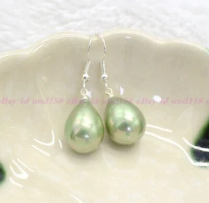 Pretty 12x16mm Real South Sea Shell Pearl Teardrop Silver Dangle Earrings AAA - Picture 1 of 12
