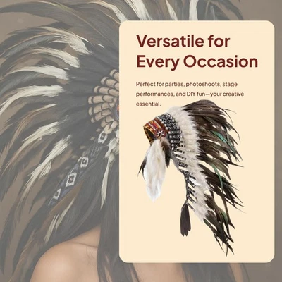 Indian Headdress for Men Decorative Headpiece for Masquerade Burlesque Party - Image 1 of 4