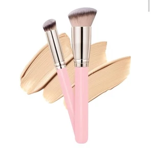2 Pink Makeup Brushes Angled Foundation & Concealer Brush For Flawless Blending - Picture 1 of 3
