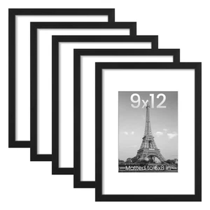 9x12 Picture Frame Set of 5, Display Pictures 6x8 with Mat or 9 x 12 Without,... - Picture 1 of 8