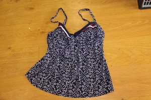 PARTE SUPERIOR TANKINI TALLA 42 C AZUL OSCURO BLANCO ESTAMPADO CON AROS LASCANA - Imagen 1 de 2