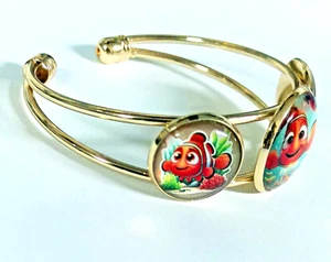 Glass & Metal Cuff Bracelet - Finding Nemo - 3 Glass Pieces - Picture 1 of 2