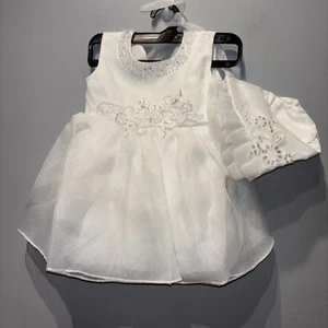 Baby Girl Dress Christening Baptism Special Occasion Dress Matching Bonnet 6M - Picture 1 of 9