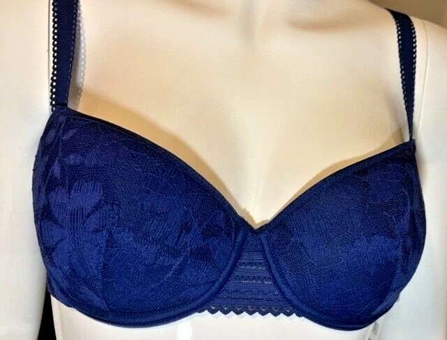 全新 Passionata by Chantelle Marta 1/2 杯间隔文胸 全新带标签 36DD 颜色 海军蓝 — 第 1/4 张图片