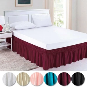 Elastic Wrap Around Dust Ruffle Bed Skirt Valance Easy Fitting Brushed Fabric - Picture 1 of 19