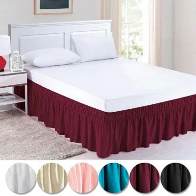 Elastic Wrap Around Dust Ruffle Bed Skirt Valance Easy Fitting Brushed Fabric - Image 1 of 4