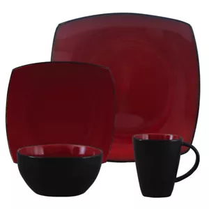 Gibson 68182.16 Soho Lounge 16 Piece Square Stoneware Dinnerware Set In Red And - Picture 1 of 1