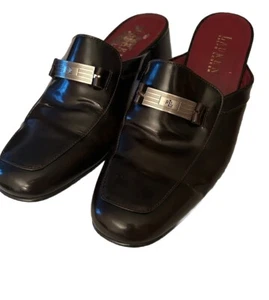 Vintage Lauren Ralph Lauren Brown Leather Slides Mules Bows Square Toe Size: 7 - Picture 1 of 7