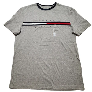 Tommy Hilfiger Men's Short Sleeve Signature Stripe T-Shirt Gray Size Small - Picture 1 of 4
