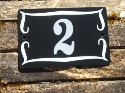 ARÉMAIL EMALIA PLAQUE EMAILLEE NUMERO DE RUE NOIR EMAIL VERITABLE N° MAISON N° 2 NF FAB FRANCE