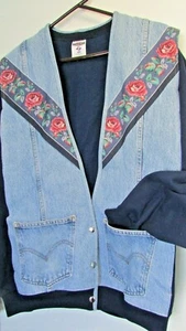 Womens Size 2X Floral Denim Sweatshirt Blue Long Sleeve Snap Jacket Jerzees - Picture 1 of 9