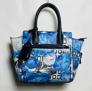 Reed Atlantique Medium Satchel Handbag Hamptons Floral Blue Print + Black Purse