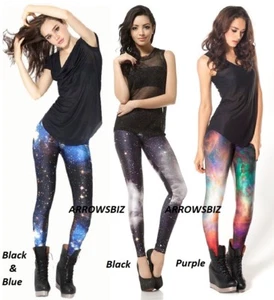 Cotton Tie Dye Cosmic Galaxy Space Print Stretch Fashion Leggings Women Girls - Picture 1 of 5