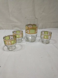 Culver Prado Green 22k Gold Pitcher Glasses MCM Barware Set Vintage 50s 60s - Picture 1 of 17