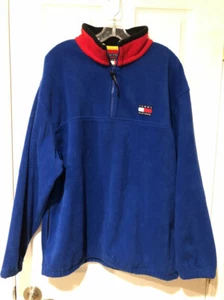 Tommy Hilfiger Men’s Fleece Color Block Pullover 1/4 Zip Blue Size Large EUC - Picture 1 of 10
