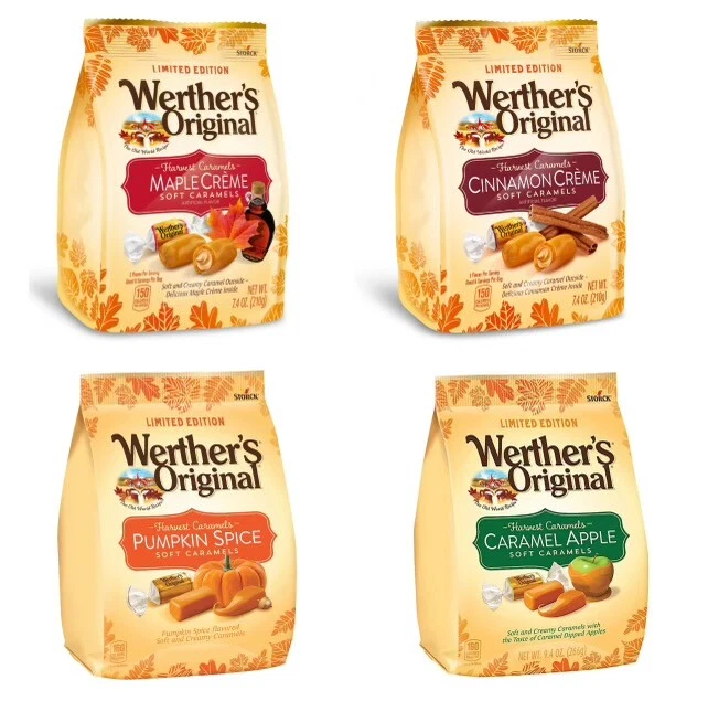 2 Bags Limited Edition Werther's Original Harvest Caramel Apple Soft Caramels