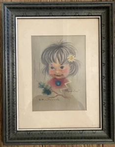 Monteague Signed 6x8 Print MOONRISE Native American Girl Child Matted Framed MCM - Picture 1 of 9