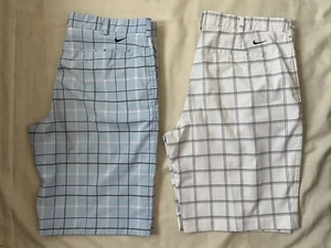 Nike Golf Flat Front Men's Shorts Size 38 Plaid Light Blue & White Lot Of 2 - Picture 1 of 9