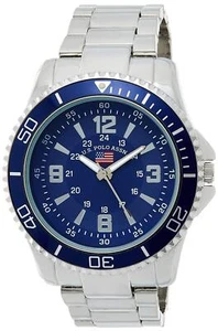 U.S. Polo Assn. Men's Silver Analog Quartz Watch Blue Dial and Rotating Bezel - Picture 1 of 5