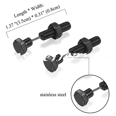 2-6 piezas Punk Hombres Mujeres Acero Inoxidable Hexagonal Forma Tornillo Oreja Pendientes Foto 1 de 4