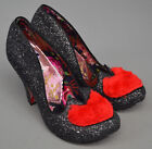 Ladies Irregular Choice Black Glitter & Red Love Heart Shoes Size UK 7