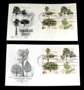American Trees FDC First Day of Issue Cachets Block of 4 Stamps 1978 Lot of 2 AR - Picture 1 of 3
