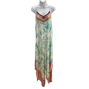 Free People Maxi Dress Women S Multicolor Handkerchief Beaded Boho Watercolor - Picture 1 of 14
