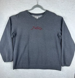 VTG 90s Nike V Neck Sweatshirt Women XL Gray Fleece Center Logo Cursive Y2K - Picture 1 of 8