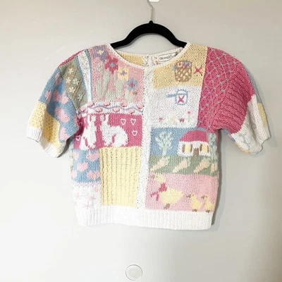 Suéter The Eagles Eye Patchwork Manga Corta Pastel Granja Escena Mujeres Pequeño Foto 1 de 4