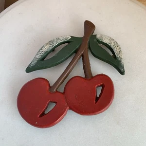 Vintage 2001 Cast Iron Metal Handpainted Cherry Red Trivet Kitchen Decor - Picture 1 of 6