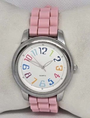 Reloj Mujer Redondo Colorido Números Tono Plata Rosa Silicona Banda Gelatina 11 Foto 1 de 4