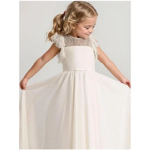 Flutter Sleeves A-line Flower Girl Dress - Picture 1 of 7