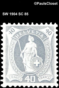 SW 1904 SC 85 HELVETIA 40c GRAU MNH OG TYP II SEHR SCHÖN - Bild 1 von 2