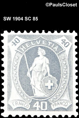 SW 1904 SC 85 HELVETIA 40c GRAY MNH OG TYPE II VERY FINE - Image 1 of 2