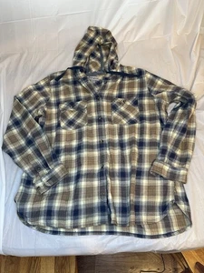 Carhartt Flannel Size XL Tan Plaid Hooded Button Up Shirt Hoodie - Picture 1 of 8