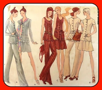 Pantalones falda Misses Vintage 1970 patrón semi-ajustado manga 3 Vogue 7748 Foto 1 de 4