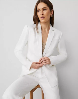 NEW ANN TAYLOR $189 WHITE LINEN BLEND ONE BUTTON BLAZER SZ 10P 10 PETITE - Image 1 of 4