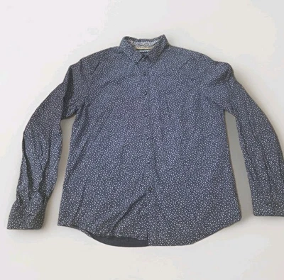 Cactus Man Adult Man Large Button Up Casual Long Sleeve Shirt Blue White Floral - Image 1 of 4