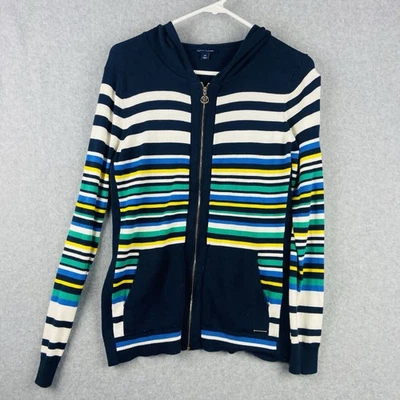 Tommy Hilfiger Sudadera con Capucha Tejido Azul Rayas Cremallera Completa Herrajes Dorados Y2k Años 90’s Foto 1 de 4