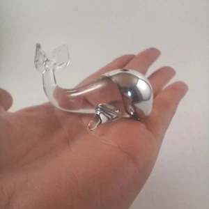 Vintage Hand Blown Art Glass/Silver Paperweight Whale Figurine Sculpture Small - Picture 1 of 12