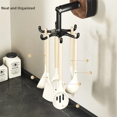 Rotating Kitchen Wall Hook with Suction Cup for Hanging Utensils and Towels - Image 1 of 4