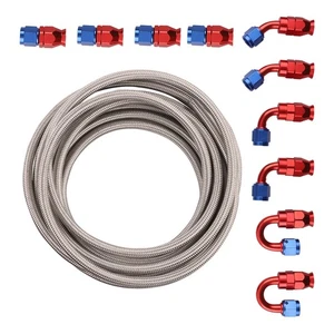 AN6 -6AN AN-6 Swivel Stainless Steel Braided Fuel Hose 20FT 10 Fittings Kit - Bild 1 von 12