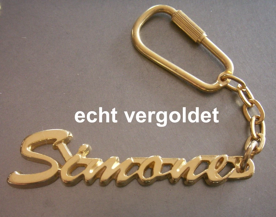 HIERZEGGER Elegant Keychain Simone Real Gold Plated Gold Name Keyring