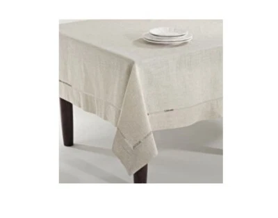 Saro Lifestyle~65”x84” Linen Blend Toscana Tablecloth~Hemstitch Border~Natural - Image 1 of 4