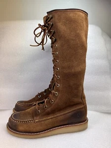 FRYE Dakota Knee High Leather Wedge Lace Up Brown Boots Size 8 - Picture 1 of 18