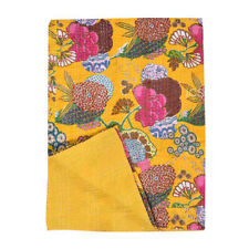 Yellow Cotton Kantha Quilt, Handmade Bohemian Quilt, Kantha Pillow/Cushion Cover
