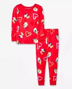 BLUEY Disney Pajamas Size 4 6 8 10 Girls Boy Dog Heart Shirt Set 100% Cotton NWT