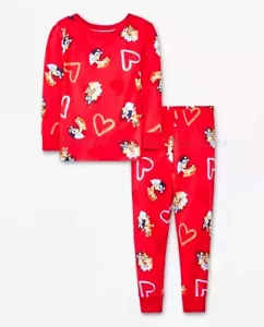 BLUEY Valentine Disney Pajamas Size 4 Boys Girl Heart Shirt Pant Set 100% Cotton - Picture 1 of 5
