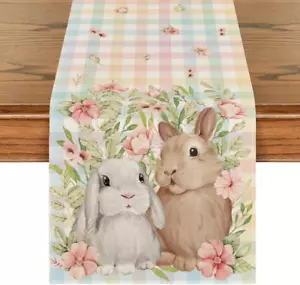Bunny Rabbit Leaves Floral Easter Table Runner, Seasonal Spring Kitchen Dining T - Picture 1 of 12