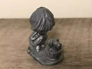 Vintage HALLMARK Fine Pewter Girl Smelling Flowers 1975 - Picture 1 of 3